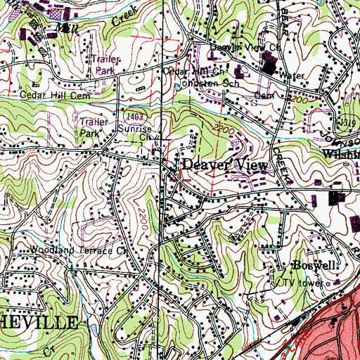 Topographic Map of Deaver View, NC