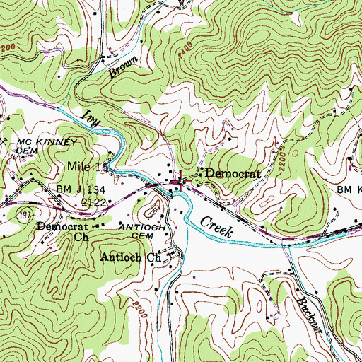 Topographic Map of Democrat, NC