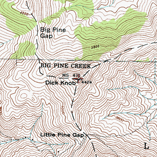 Topographic Map of Dick Knob, NC