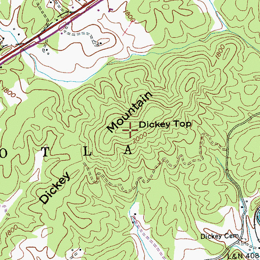 Topographic Map of Dickey Mountain, NC