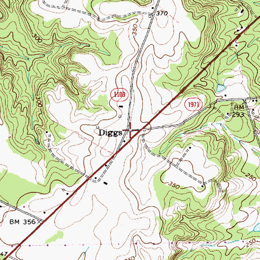 Topographic Map of Diggs, NC
