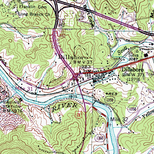 Topographic Map of Dillsboro, NC