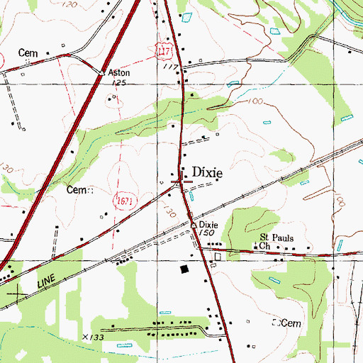 Topographic Map of Dixie, NC
