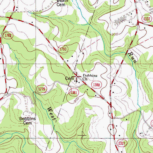 Topographic Map of Dobbins Church, NC