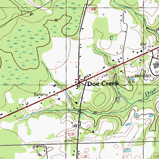 Topographic Map of Doe Creek, NC