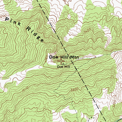 Topographic Map of Doe Hill Mountain, NC