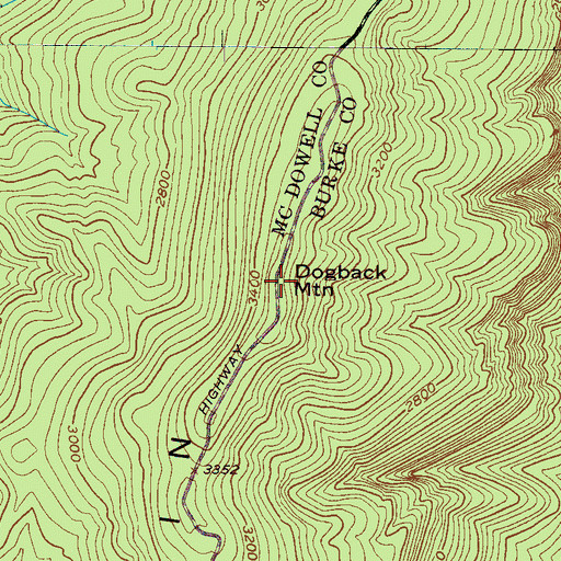 Topographic Map of Dogback Mountain, NC