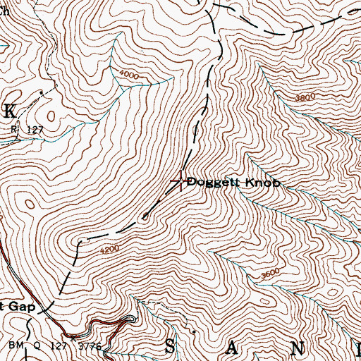 Topographic Map of Doggett Knob, NC