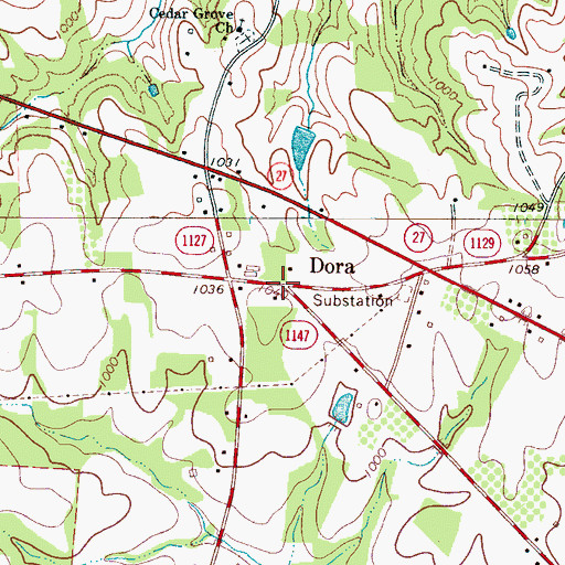 Topographic Map of Dora, NC
