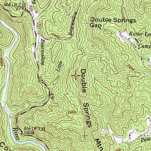 Topographic Map of Double Springs Mountain, NC