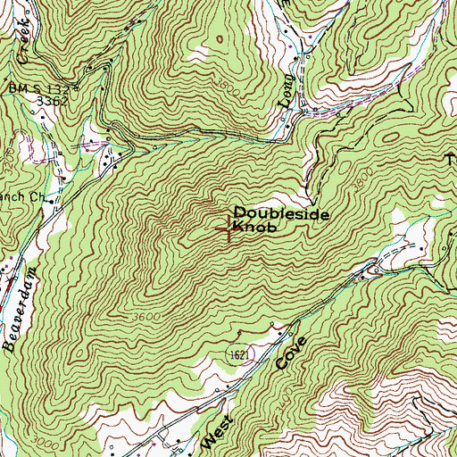 Topographic Map of Doubleside Knob, NC
