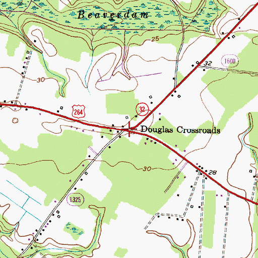 Topographic Map of Douglas Crossroads, NC