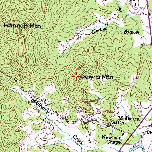 Topographic Map of Downs Mountain, NC