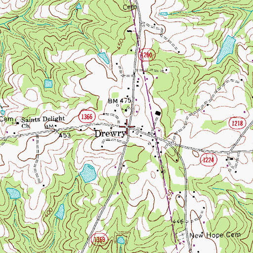 Topographic Map of Drewry, NC