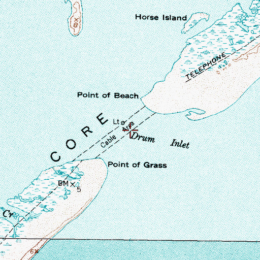 Topographic Map of Drum Inlet (historical), NC