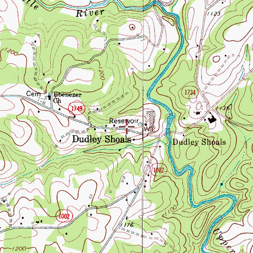 Topographic Map of Dudley Shoals, NC