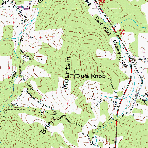 Topographic Map of Dula Knob, NC