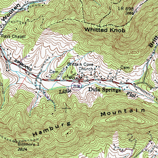 Topographic Map of Dula Springs, NC