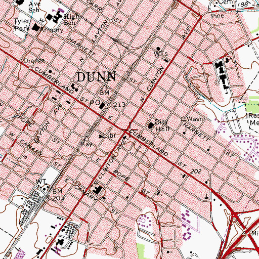 Topographic Map of Dunn, NC