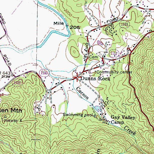 Topographic Map of Dunns Rock, NC