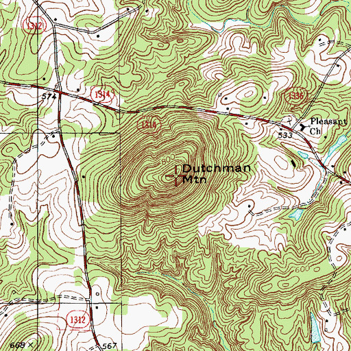 Topographic Map of Dutchman Mountain, NC