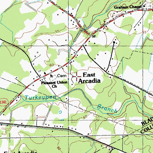 Topographic Map of East Arcadia, NC