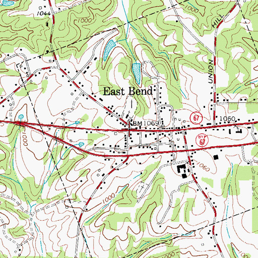 Topographic Map of East Bend, NC