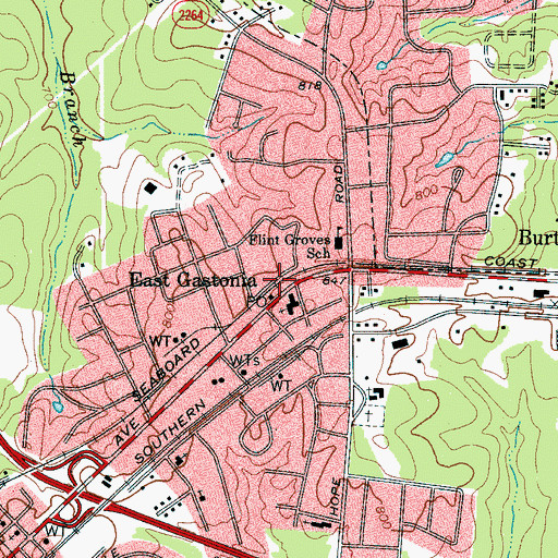 Topographic Map of East Gastonia, NC