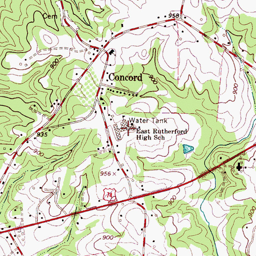 Topographic Map of East Rutherford High School, NC