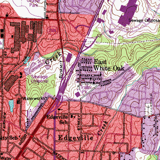 Topographic Map of East White Oak, NC