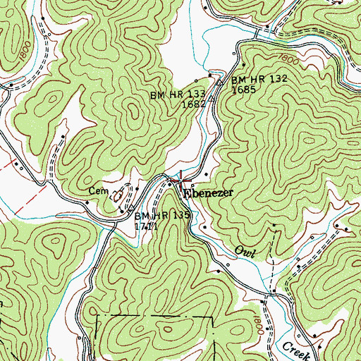 Topographic Map of Ebenezer, NC