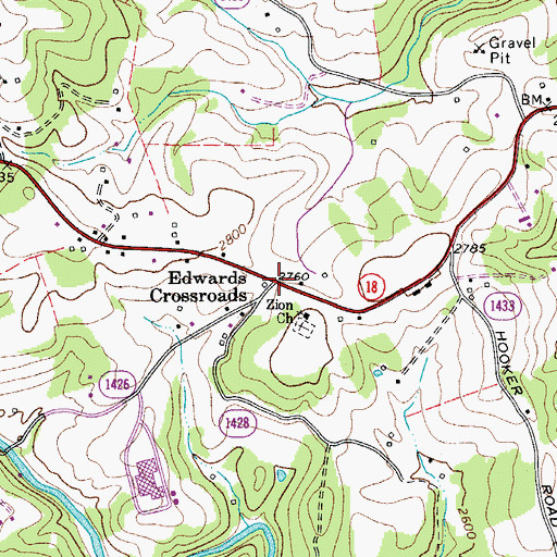 Topographic Map of Edwards Crossroads, NC