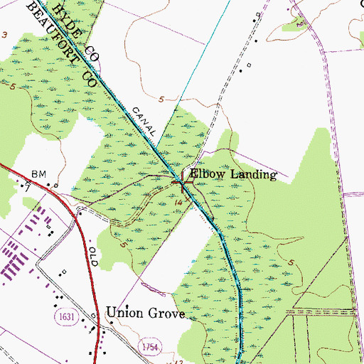 Topographic Map of Elbow Landing, NC