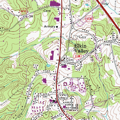 Topographic Map of Elkin Valley, NC