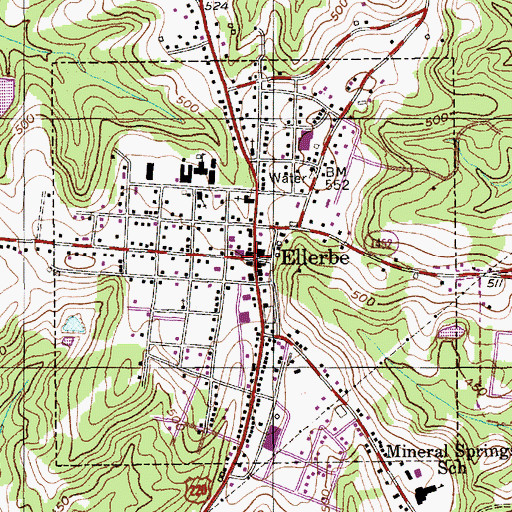 Topographic Map of Ellerbe, NC