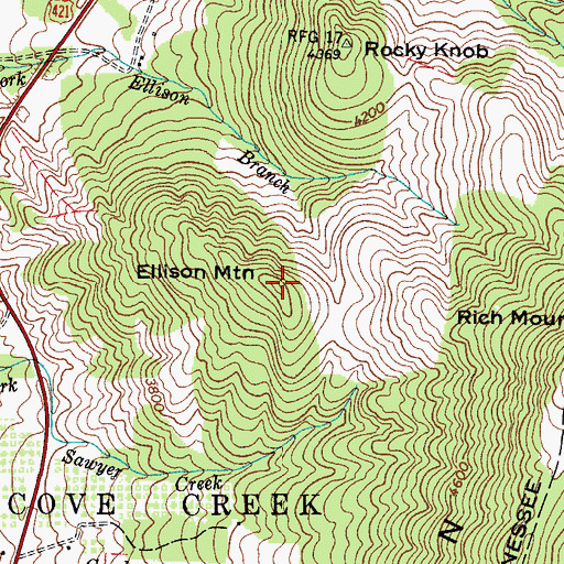 Topographic Map of Ellison Mountain, NC