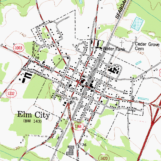Topographic Map of Elm City, NC
