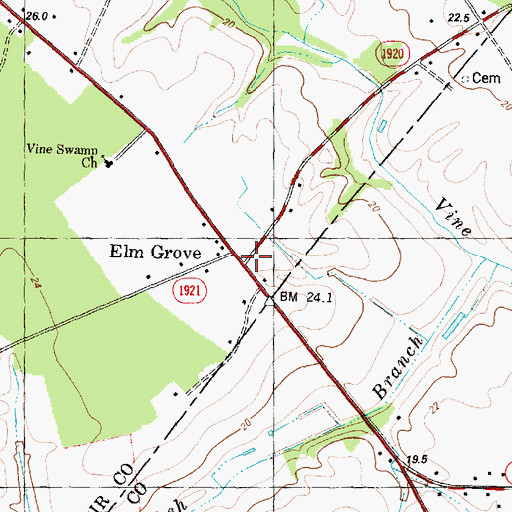 Topographic Map of Elm Grove, NC