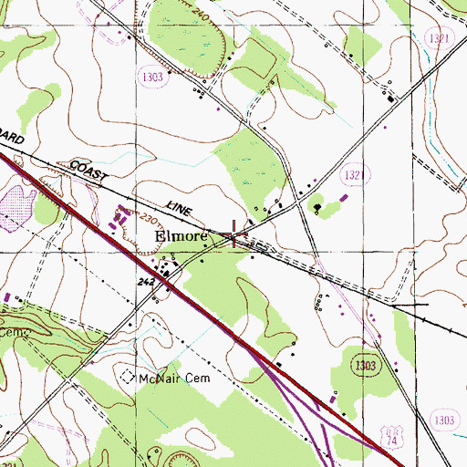 Topographic Map of Elmore, NC