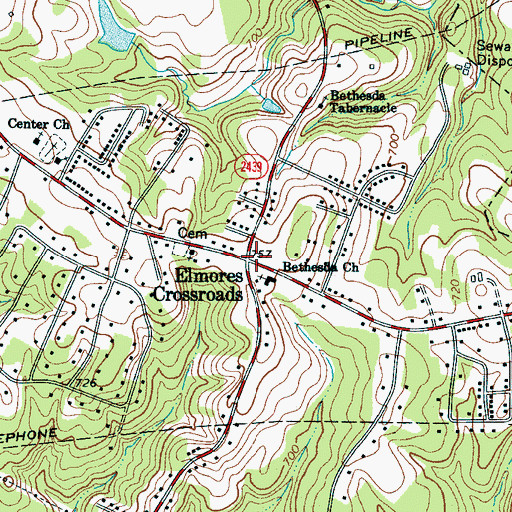 Topographic Map of Elmores Crossroads, NC