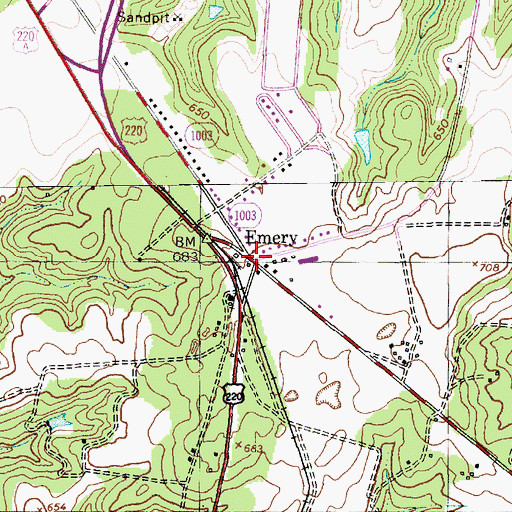Topographic Map of Emery, NC