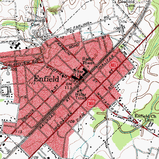 Topographic Map of Enfield, NC