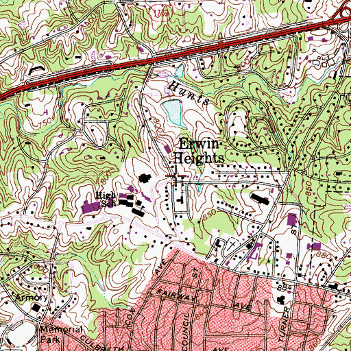Topographic Map of Erwin Heights, NC