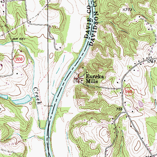 Topographic Map of Eureka Mills, NC