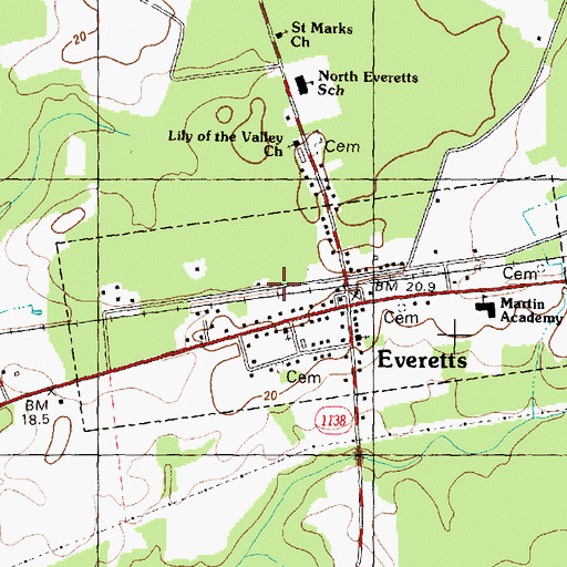 Topographic Map of Everetts, NC