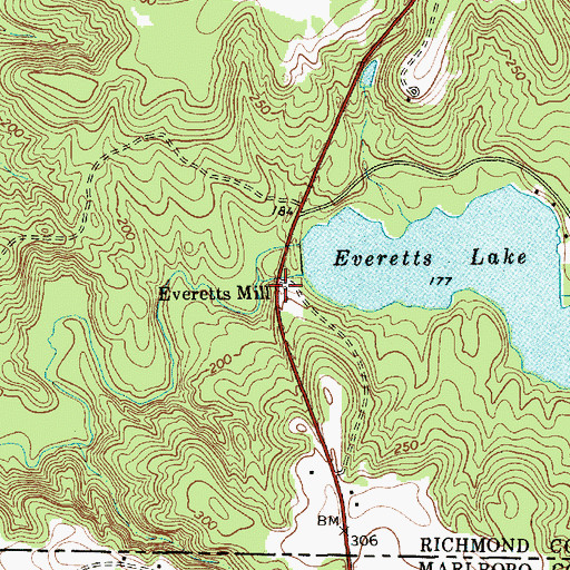Topographic Map of Everetts Mill, NC