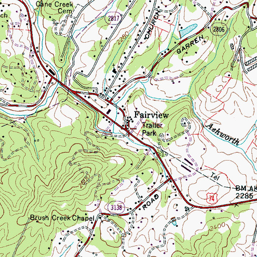 Topographic Map of Fairview, NC