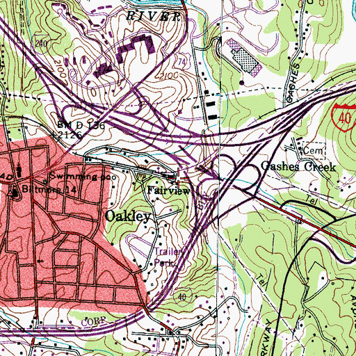Topographic Map of Fairview, NC