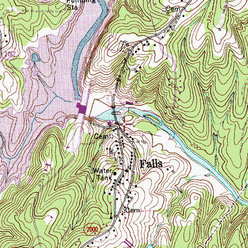 Topographic Map of Falls, NC