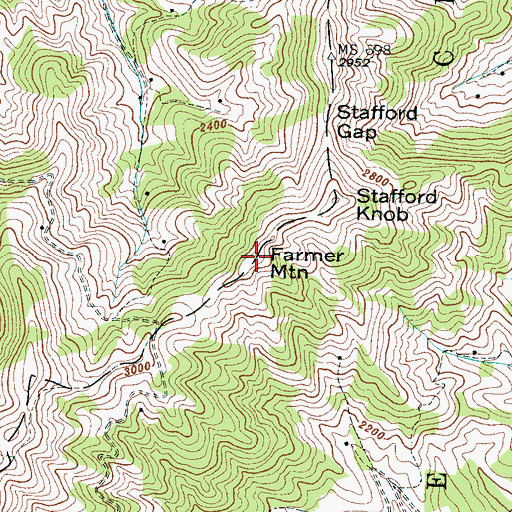 Topographic Map of Farmer Mountain, NC